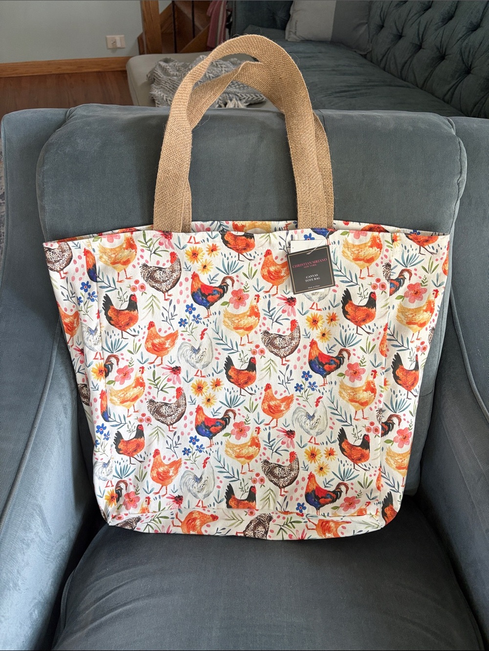 Roosters and Hens Canvas Tote Bag - Christian Sirano